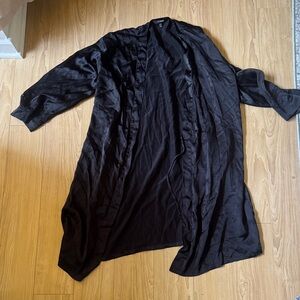 Women's Black Satin Robe - Lightweight Lounge Kimono